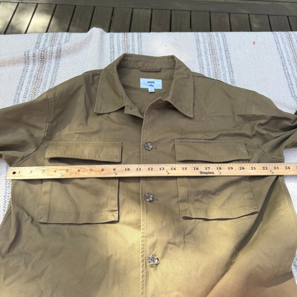 Mode of One Mens Relaxed Fit Utility Shirt Jacket Army Brown Cotton Large NEW - Picture 4 of 13